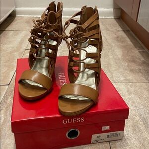 Guess Taupe Strappy Back-Zip High Heel Sandals